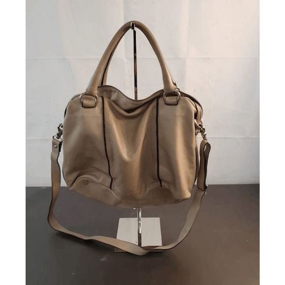Abro Shoulder Bag Tote Taupe Leather Large Carryall - Picture 1 of 7